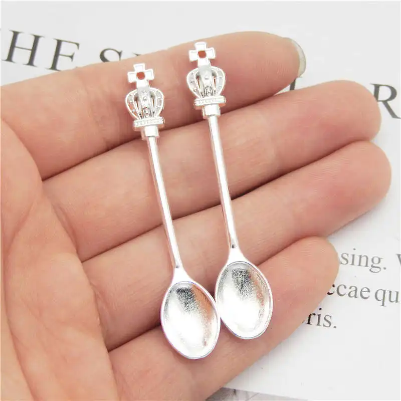Julie Wang 12PCS Spoon Charms Crown Alloy Tableware Bright Silver Color Earrings Bracelet Jewelry Making Accessory | Украшения и