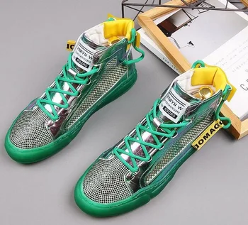 

New streets Trend Designer sneakers Men Mesh Breathable rhinestone Casual Shoes flats loafers Man high tops skateboard Shoes