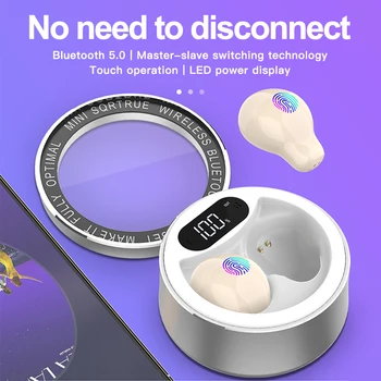 

YABA Small Mini Hidden Wireless Bluetooth 5.0 Earphone Touch Control Portable Charging Case Earbuds TWS Sport Headset