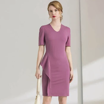 

Gedivoen Solid Summer Office Lady Short Dress Women V Neck Patchwork Ruffles Slim Mini Dress Fashion Runway Party Dresses
