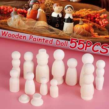 

55pcs/Set Wood Peg Dolls Maple Unpainted Handmade Unfinished Decor Dolls Teething Toys Wooden Blank Children Goods Newborn Gifts