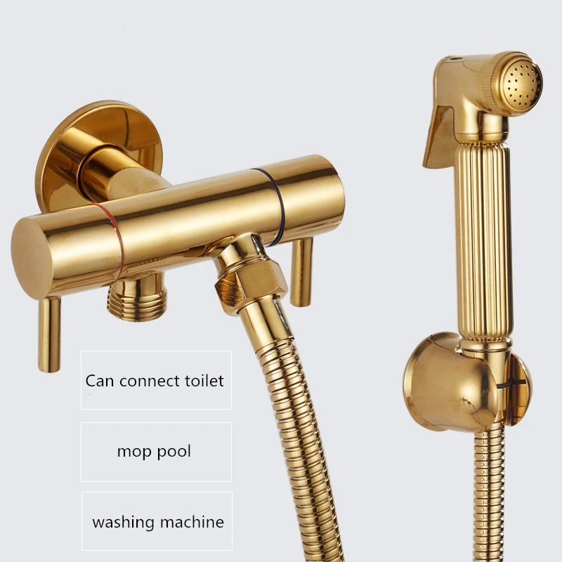 Gold Brass Handheld Bidet Sprayer Bathroom Toilet Bidet Valve Jet Set Shower Head Bath Shower