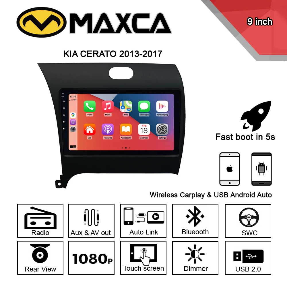 MAXCA 9 cal bezprzewodowy Carplay z systemem Android radio samochodowe
