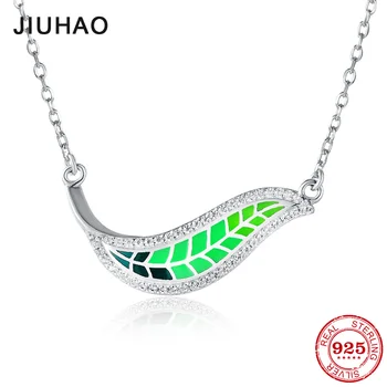 

Full of natural breath green leaf Enamel for Women 925 Sterling Silver fashion CZ Necklace Pendant Party Jewelry
