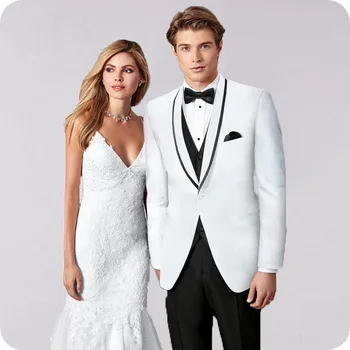 

Classic White Suit Men Wedding Groom Tuxedo Suits Men Costume Homme Party Prom Mens Suits with Pants Ternos (jacket+pant+vest)