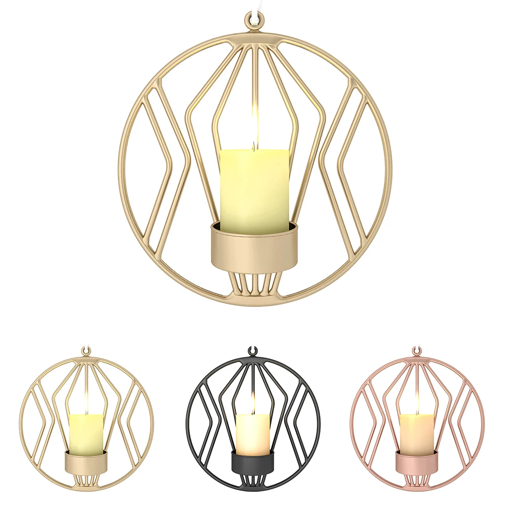 Современные 3D геометрические круглые украшения для свечи держатель подвесной чайный светильник железная романтическая полка домашний декоративный подсвечник