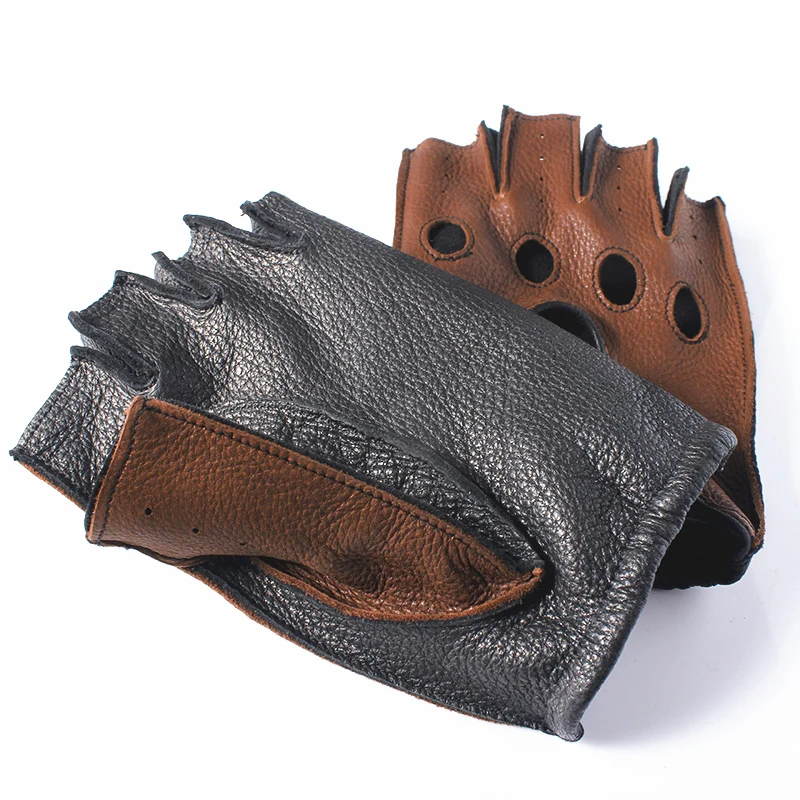 Перчатки без пальцев Gours GSM046L мужские из натуральной оленьей кожи|mens genuine leather