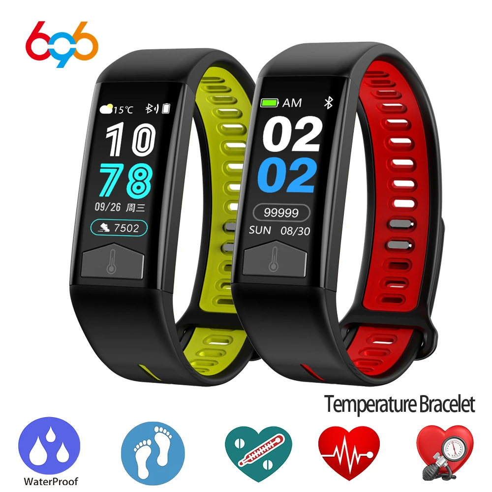

696 T02 Smart bracelet measure body temperture IP67 Waterproof wristband Heart Rate Passometer Fitness Tracker Blood Pressure