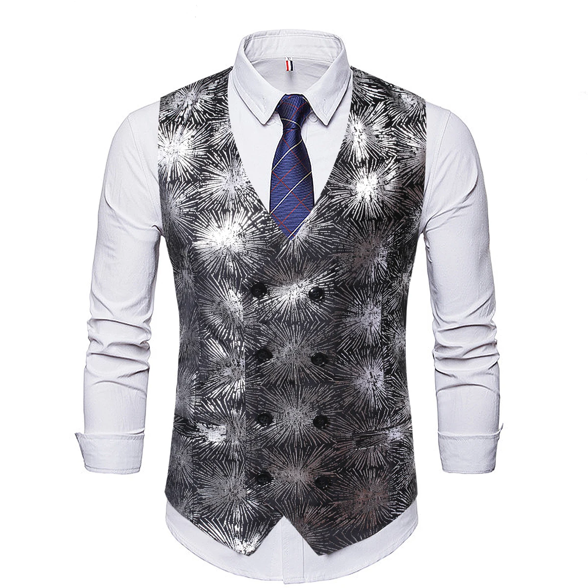 Style 2 Silver HEFLASHOR тонкий Печатный мужской жилет Homme для свадебной вечеринки формальный костюм мужской стимпанк топы без рукавов Клубные жилеты - Color: Style 2 Silver