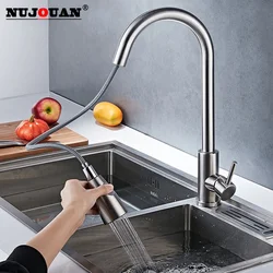Brushed Nickel Kitchen Faucet Single Hole Pull Out Spout  Sink Mixer Tap Stream Sprayer Head Cold Eater and Hot Water Mixer  Tap