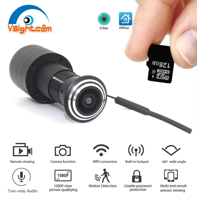 Dc5v Wifi Ip Camera Door Eye Hole 1080p Hd 1.66mm Fisheye Lens P2p