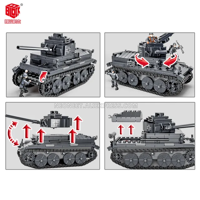 Fit MiniFigures Mega Bloks WWII Military Army Soldier T-34/85 M26 38T Tiger Tank Lot Building Blocks Toys Model Weapon Set Lot 2