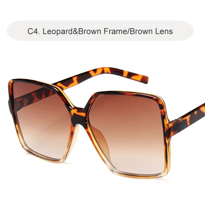 C4 Leopard-Brown Винтажные квадратные солнцезащитные очки больших размеров, женские роскошные брендовые солнцезащитные очки с большой оправой, черные модные градиентные женские очки Oculos - Цвет линз: C4 Leopard-Brown