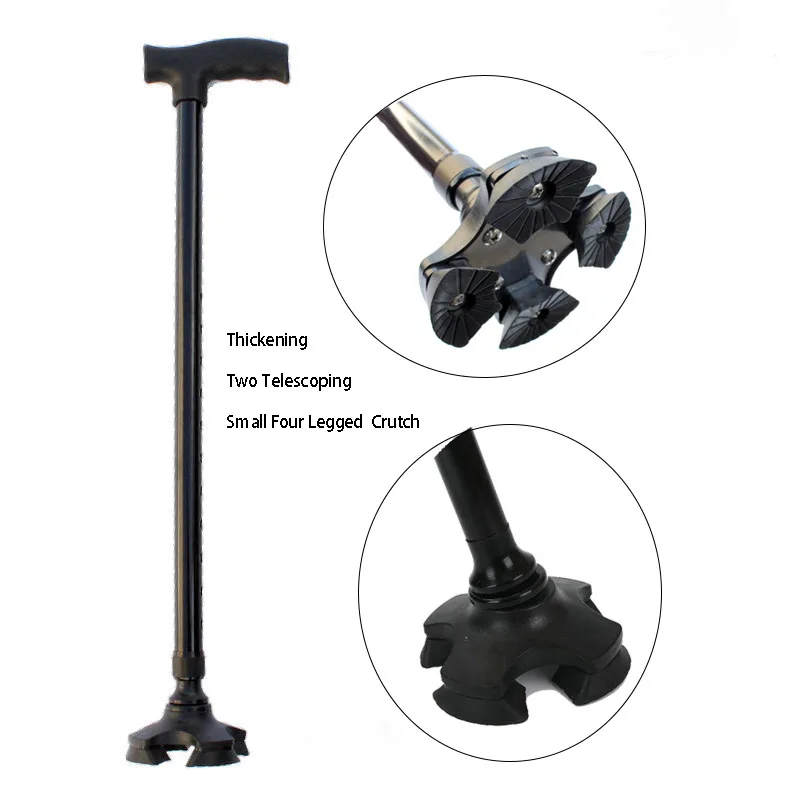 Foldable Old People Walking Stick Aluminum Alloy Folding Hand Crutch Elderly Telescopic Four-legged Non-slip Safe Reliable