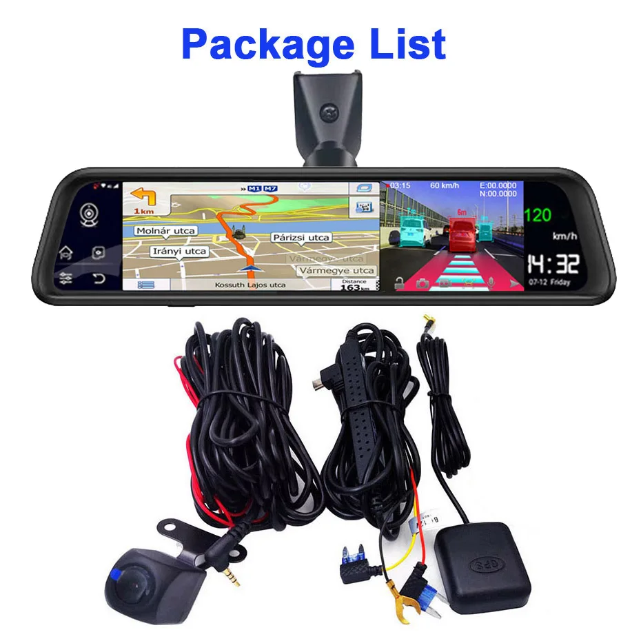 ڵ ķ GPS ׺̼ ADAS ̷  ī޶, FHD 1080P  ڵ   DVR, 10 ġ 4G ȵ̵ 8.1