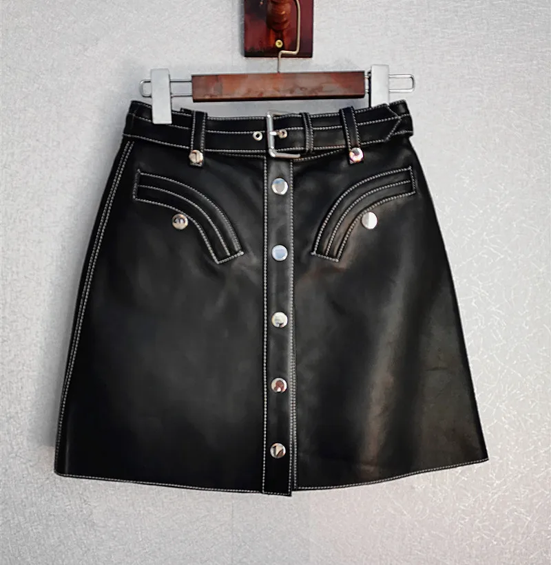 As show picture Women A Line Skirt With Belt Autumn Casual Female PU Cool Mini Skirt - Цвет: As show picture