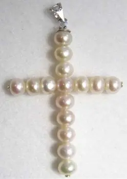 

925silver white gold AAA natural white south China sea pearl cross pendant necklace