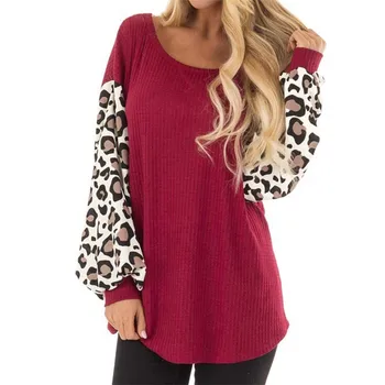 

Women Sweater Autumn Winter Knitted Sweaters 2019 Leopard Sleeve Top Casual Loose Sweater 3XL Long Sleeve Top Lady Streetwear