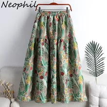 

Neophil 2022 Spring Summer Embroidered Floral A-Line Women's Skirts Jacquard Vintage Luxury Faldas Chic Flare Midi Skirt S220101