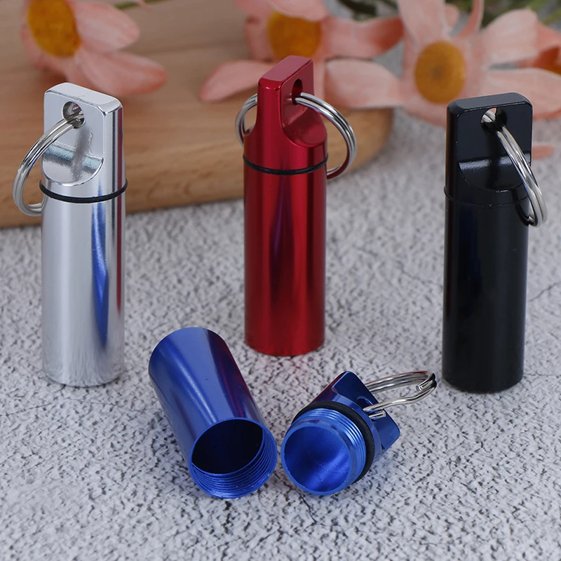 Mini Pill Box Waterproof Aluminum Pill Box Medicine Case Container Bottle Holder Keychain Carabiner Outdoor Pill Case