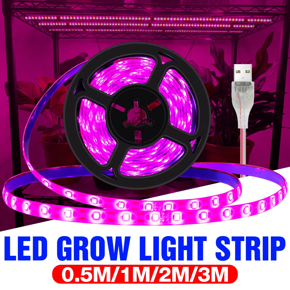 USB LED Grow Light Full Spectrum Grow Light Strip 0.5M 1M 2M 3M DC 5V LED Phyto Tape For Garden Greenhouses Seed Plants Flowers usb led strip light 5v rgb waterproof black pcb 5050 0 5m 1m 2m 3m 4m 5m led strip light tape pc tv backlight remote controller