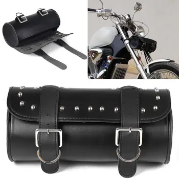 

Motorcycle Scooter Faux Leather Front Side Round Barrel Bag Tool Storage Pouch cool and stylish