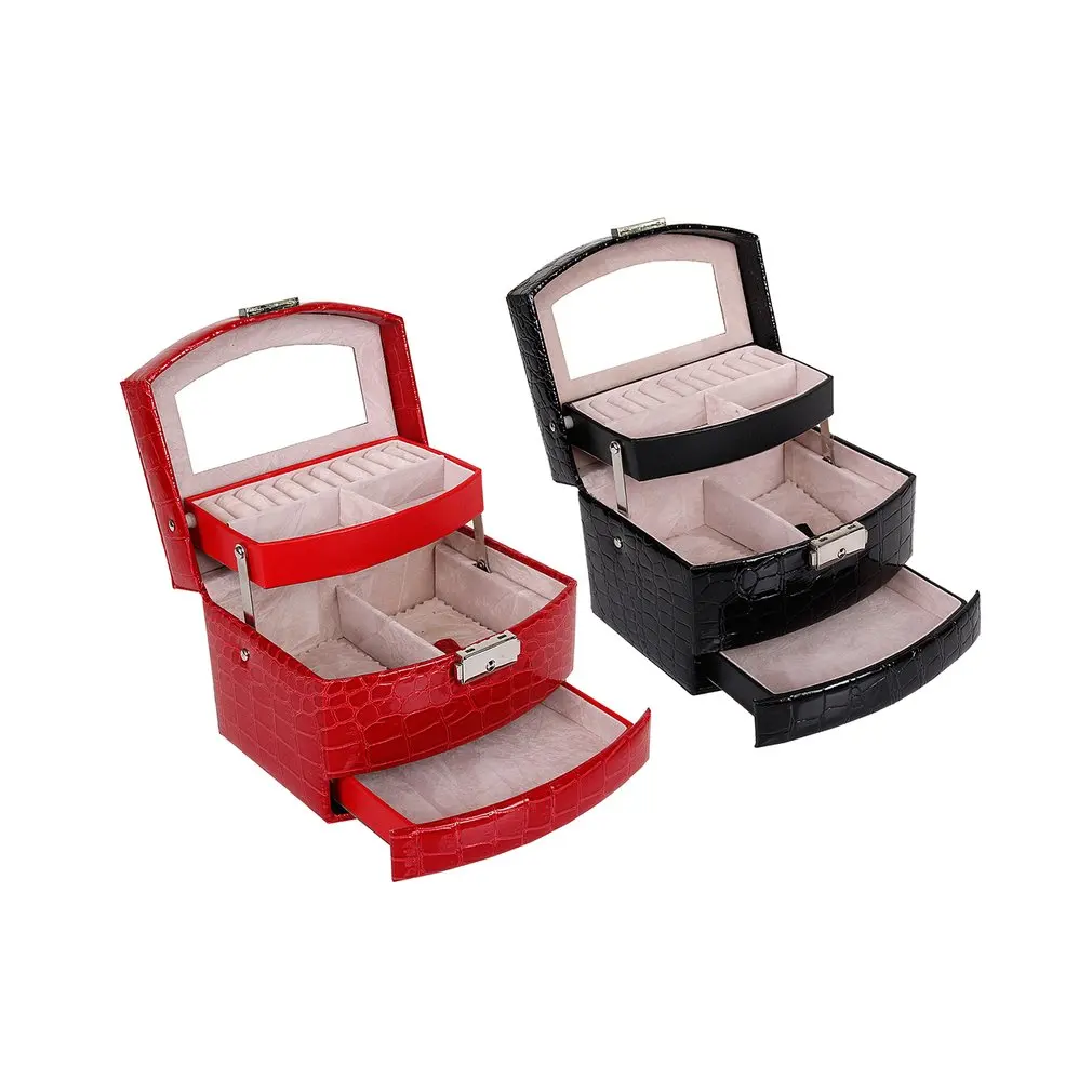 

GENBOLI Women Makeup Carrying Case Casket Jewelry Leather Organizer Storage Display Packaging Rack Box Wedding Decoration Gift
