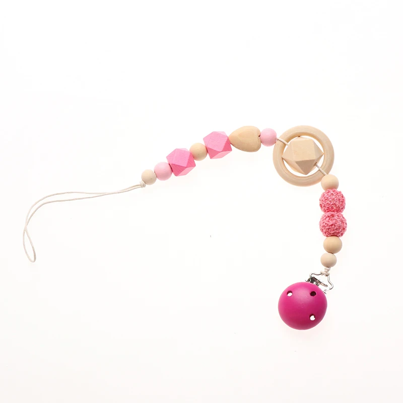 Baby Pacifier Infant Teether wooden Clips Prevent Nursing Chains Teether chewable Infant Pacifier falling Chain