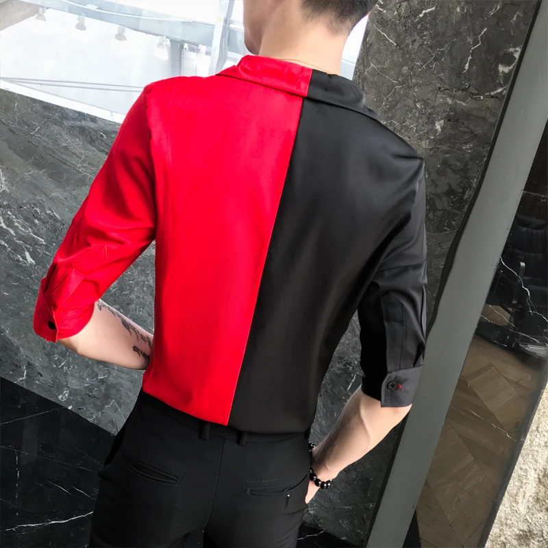Summer Men S Casual Shirt Fashion Design Red Black White Splicing Slim Fit Shirts Korean Style Hair Stylist Half Sleeve Shirts Casual Shirts Aliexpress
