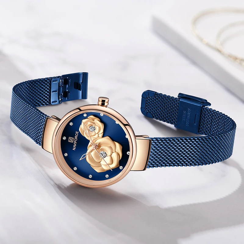 Ceny Najnowszy NAVIFORCE moda Casual zegarek kobiety 3D kwiat wodoodporny prosty dla dziewczyny prezent kwarcowy kobieta zegar Relogio Feminino 2020