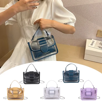 

Portable Women Small Shoulder Handbags Unique Clear PVC PU Chain Totes Bags for Outdoor Shopping Traveling Ornaments