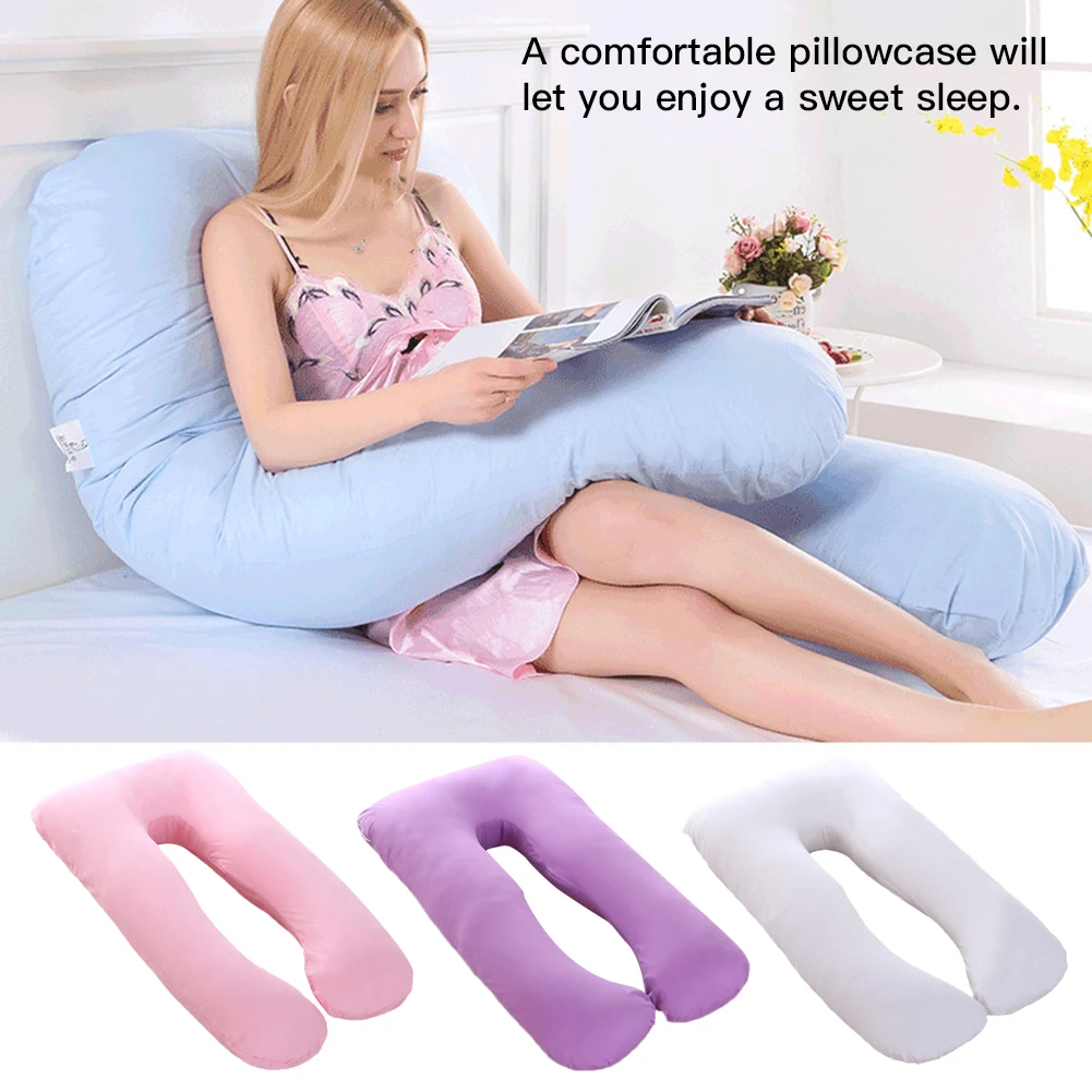 U Shape Flannel Maternity Pregnancy Support Body Bolster Pillow Pillowcase 