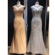 Золотые вечерние платья, платье русалки с бисером и кристаллами, без рукавов, Sukienka Wieczorowa Vestidos Formales, королевское платье для выпускного вечера