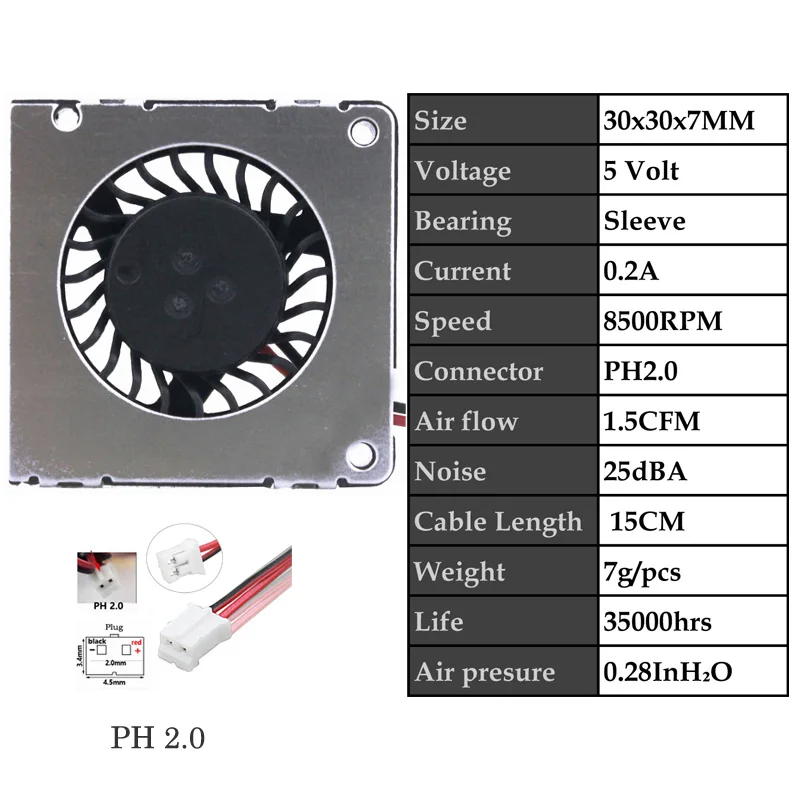 1 Piece Gdstime Blower 3cm 30x30x7mm 5V Small Mini 3007 2pin 0.2A DC Cooling Cooler Fan | Компьютеры и офис
