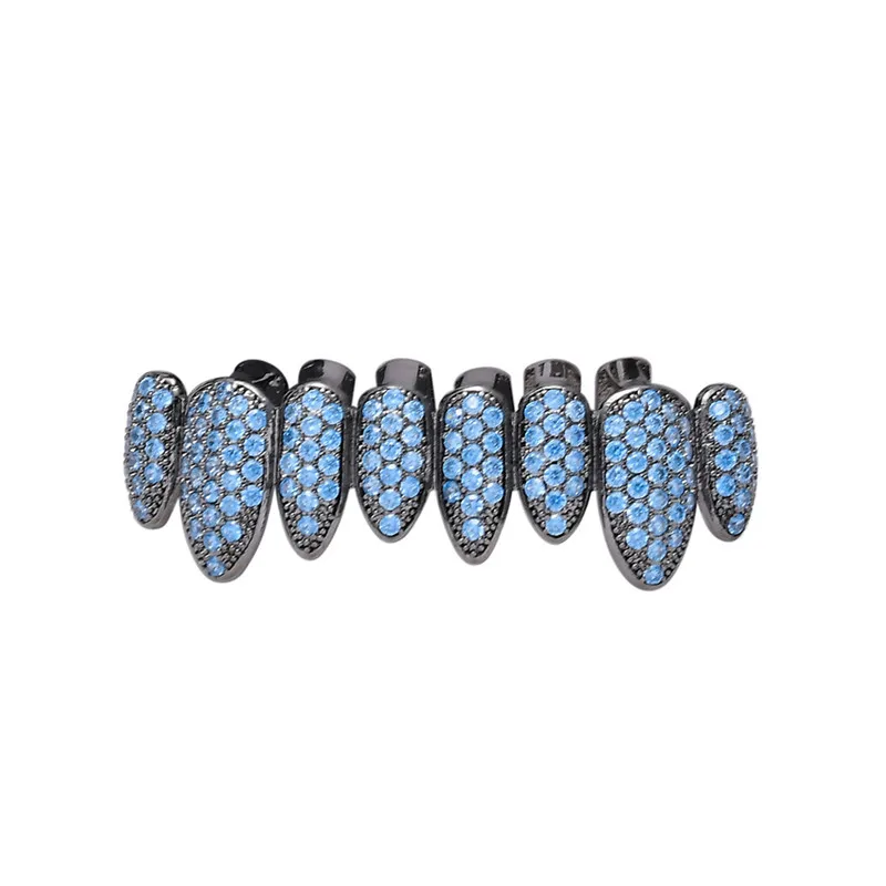 Blue Bottom Хип-хоп ЗУБЫ Grillz Iced Out AAA циркон сверху и снизу зуб набор 8 цветов мужские неправильные зуб Grillz ювелирные изделия - Окраска металла: Blue Bottom