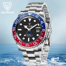 

40mm LIGE DESIGN Black Dial Sapphire Mechanical Watches Men Ceramic Bezel GMT Luxury Brand Waterproof Automatic Men Watch Clock