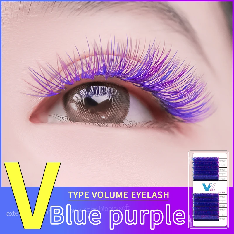 Efc beauty двухцветные накладные ресницы V типа макияж синие и фиолетовые