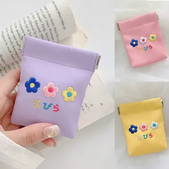 

Embroidery Flower Earphone Bag Women Mini Money Storage Coin Purse Gift Girl leather Purse Bag Headphone Pouch