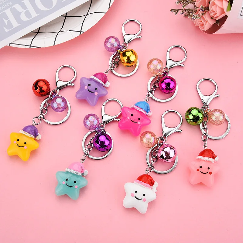 

Fashion Candy Color Star Smile Key Chains Women Girls Keychain Bag Pendant Car Accessories Bell Keyring Jewelry