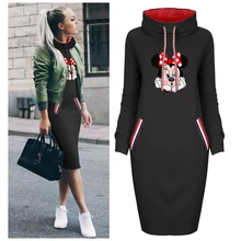 Autumn Thin Dress Women Cartoon Plus Size Minnie Cartoon Dresses Vintage Clothes Party Casual Women Black Dress