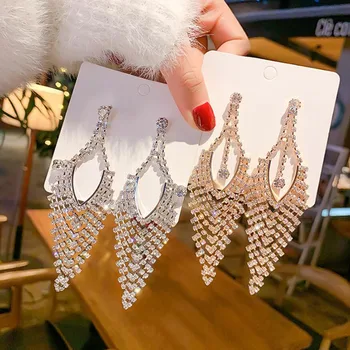 

Luxury Shining Rhinestone Crystal Statement Party Long Tassel Earrings For Women Fashion Bijoux Night Club Brincos