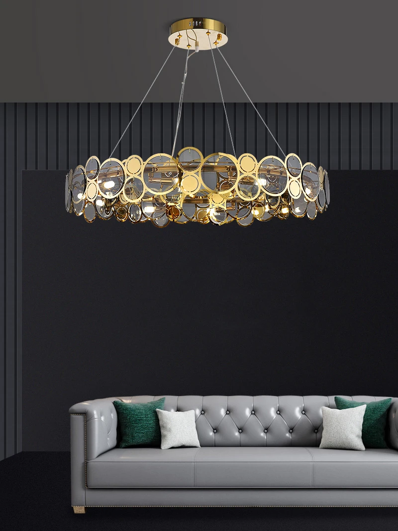 Postmodern Luxury LED Chandelier Golden Round Living room Hanging lamp Restaurant Villa Hotel lobby decor Light Bedroom lighting