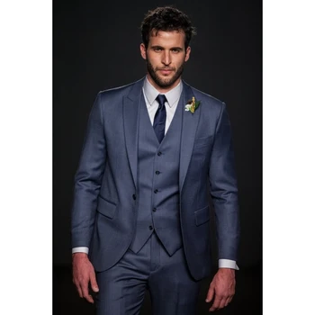 

Custom Made Navy Blue Men Suit Slim Fit Skinny 3 Piece Groom Tuxedos Wedding Prom Men Suits (Jacket+Pant+Vest)