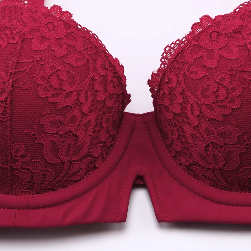 Seamless Bra Set Push Up Hollow out Padded Cup Floral Lace Decoration Underwired Lingerie Women Set