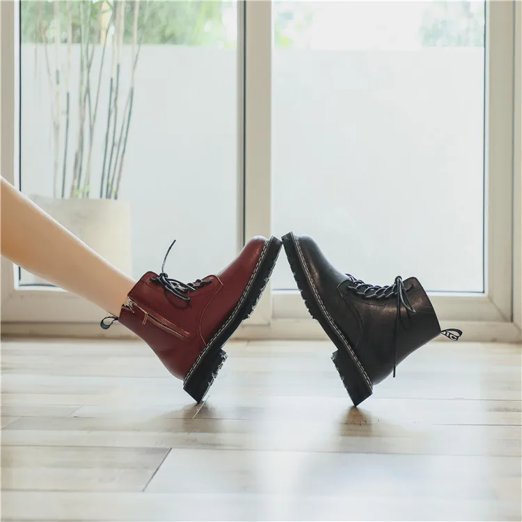 

Low Heels booties Brand Women's Shoes Boots Female Winter Lace Up Booties Ladies Round Toe Bootee Woman 2019 Fashion Lolita