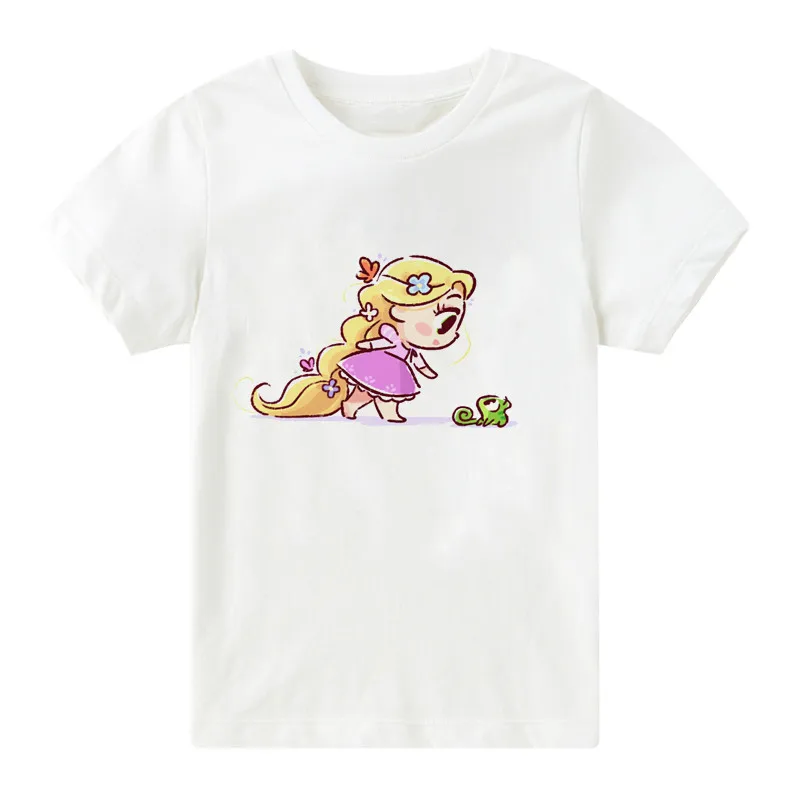 

Fairytale Princess Print Kawaii Rapunzel and Elfin Girls T Shirt Cartoon Funny Casual Kids Clothes Tshirt for Girl BAL104
