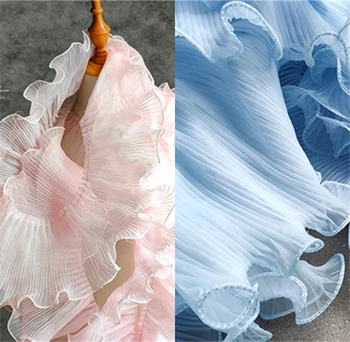 

18cm Single layer pleated 3d wave Lace Trim Ruffle designer fabric DIY applique collar fringe wedding dress decor