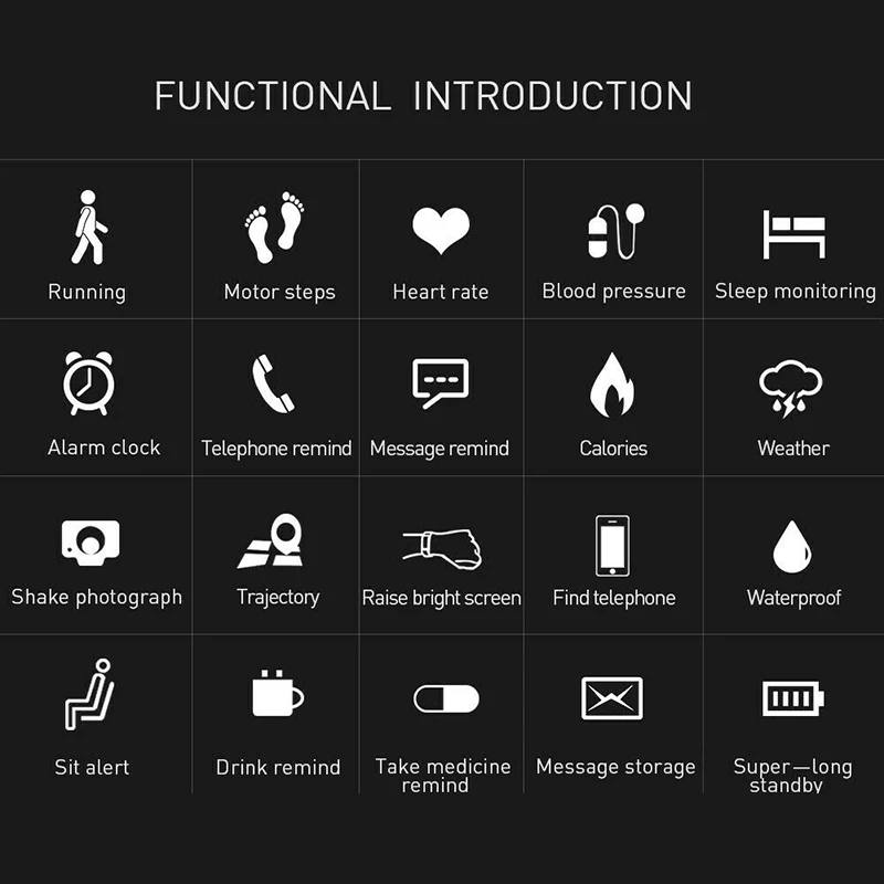 Smart Watch Sports Fitness Heart Rate Blood Pressure Calories Tracking Wristband HSJ-19