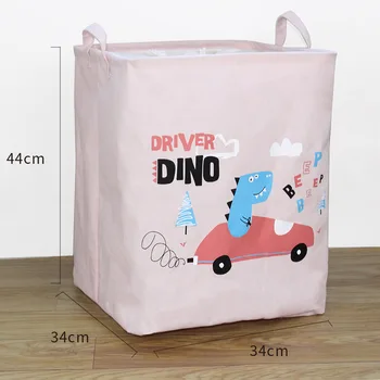 

Laundry Storage Bucket Folding Dirty Clothes Basket Cartoon Dino Fabric Children's Toy Container Organizer Basket 34*34*44CM