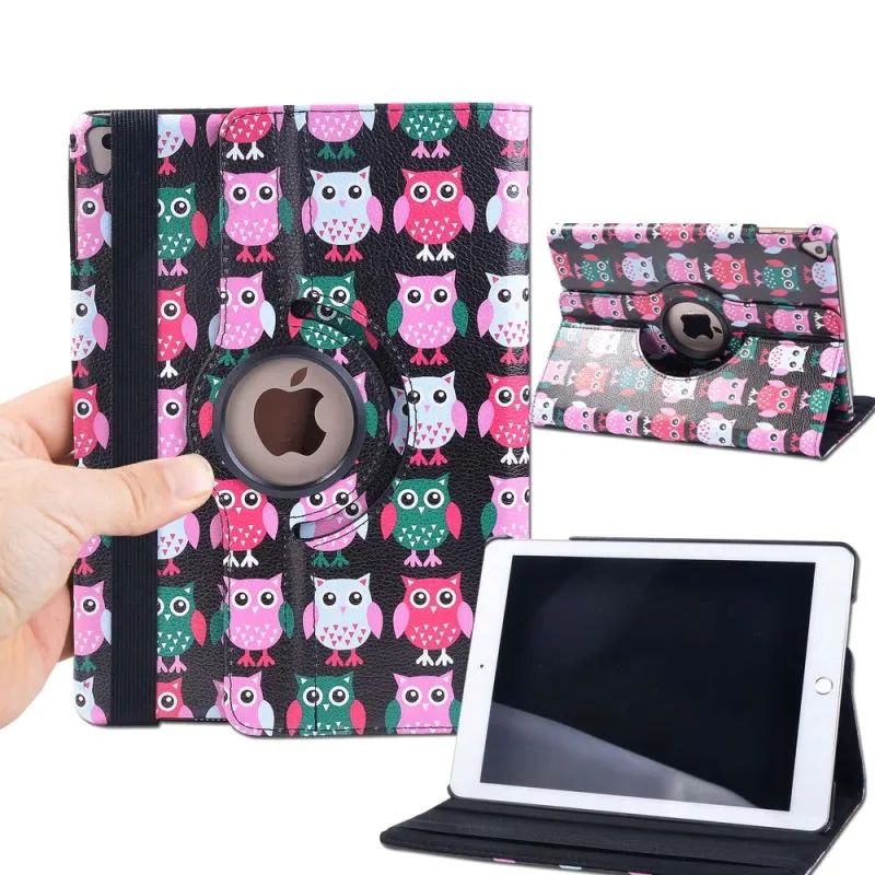 black owls birds KK& LL для iPad Air 1 Air 2 Pro 9,7-многоцветный умный чехол для планшета вращающийся на 360 ° с функцией автоматического пробуждения сна Флип кожаный чехол-подставка - Цвет: black owls birds
